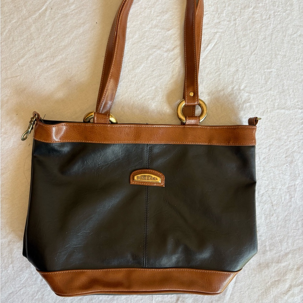 Sinbari Black and Brown Leather Tote Bag with Classic Design
